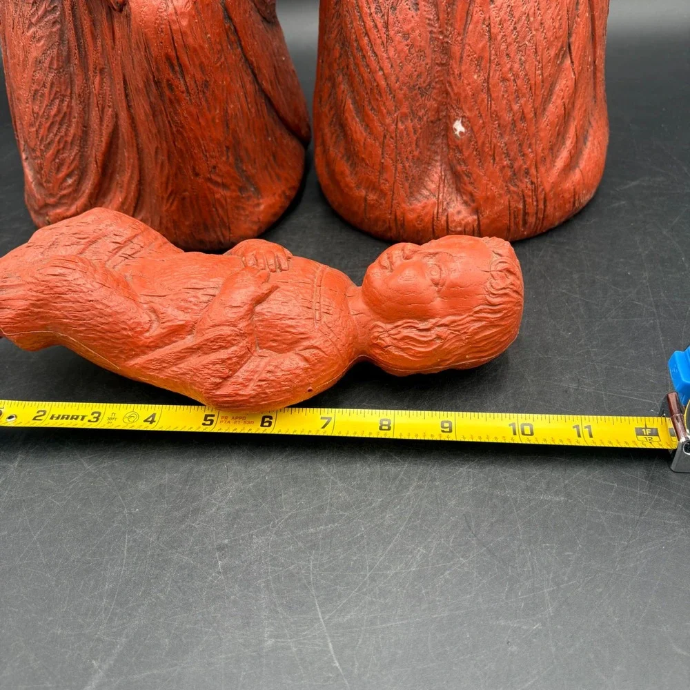 Empire Nativity Set Blow Mold Red 3pc Vtg Terracotta Faux Wood Grain Christmas